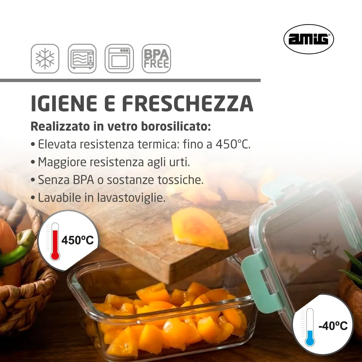 Amig set 4 contenitori vetro ermetici 370 ml verde