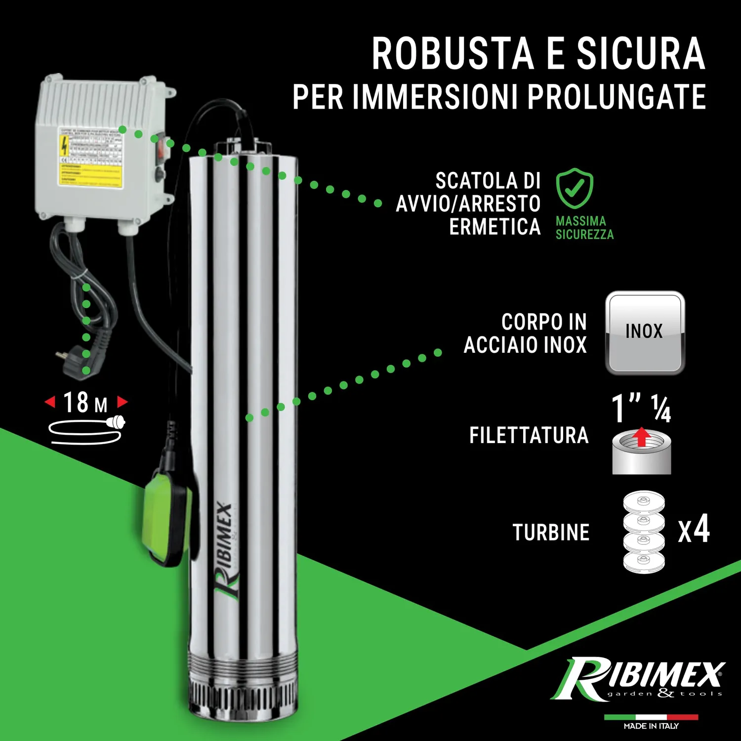 Ribimex Pompa sommersa 750 W 8000 L/h per pozzi