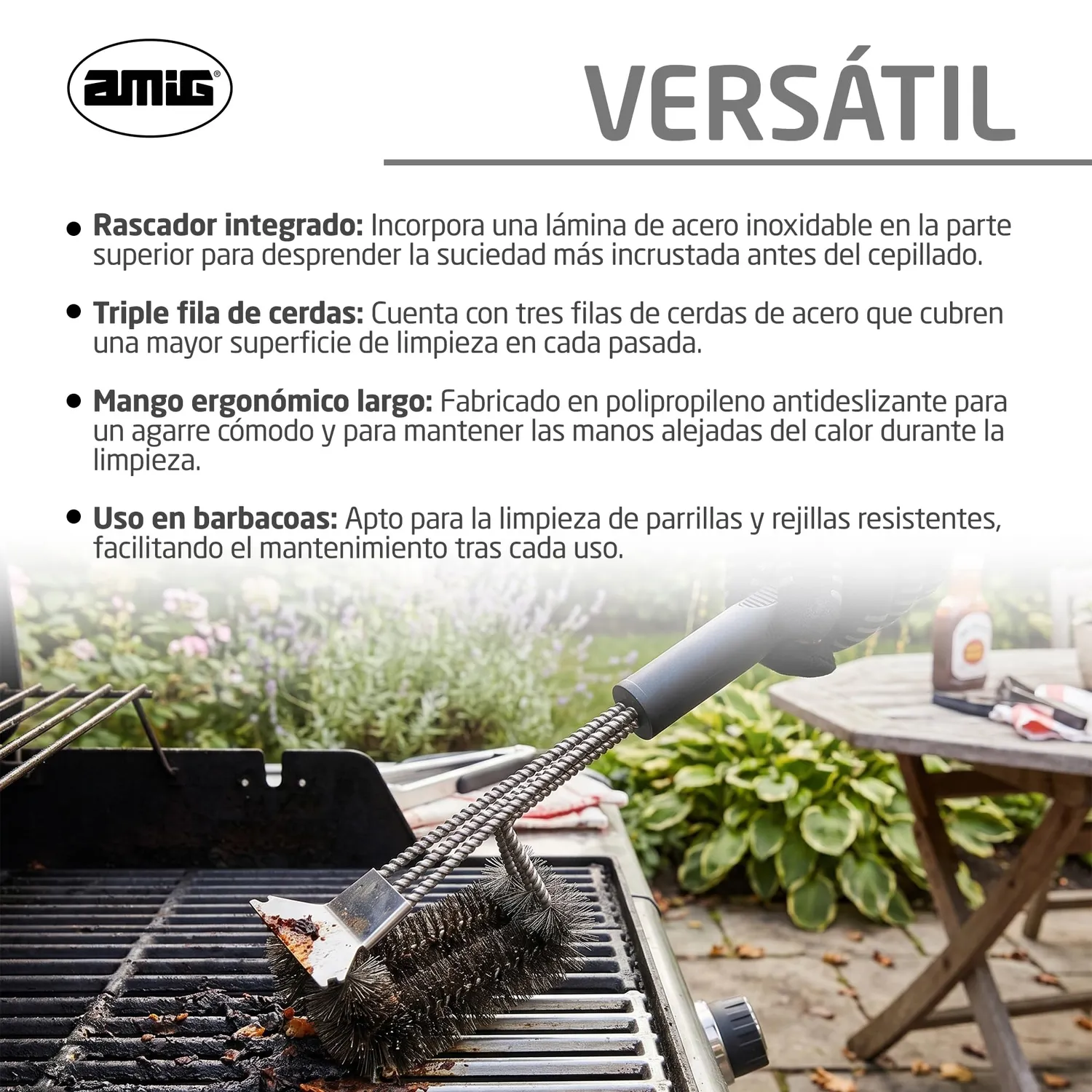 Amig AM36 Spazzola Barbecue 2 in 1 Acciaio 40,2 cm