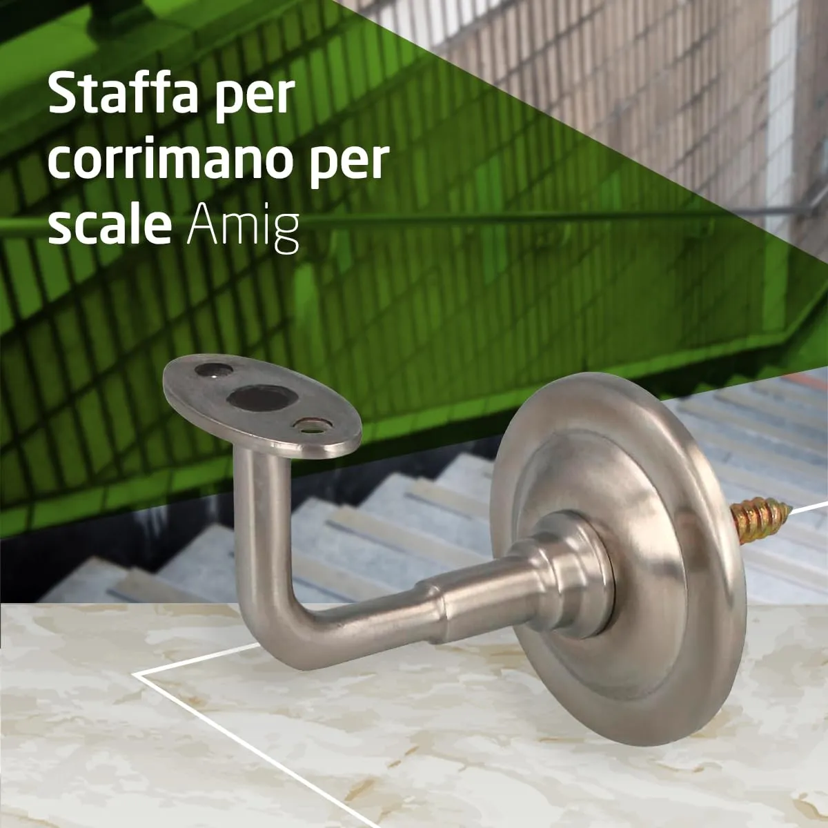 Amig supporto corrimano scala acciaio argento Ø70 mm