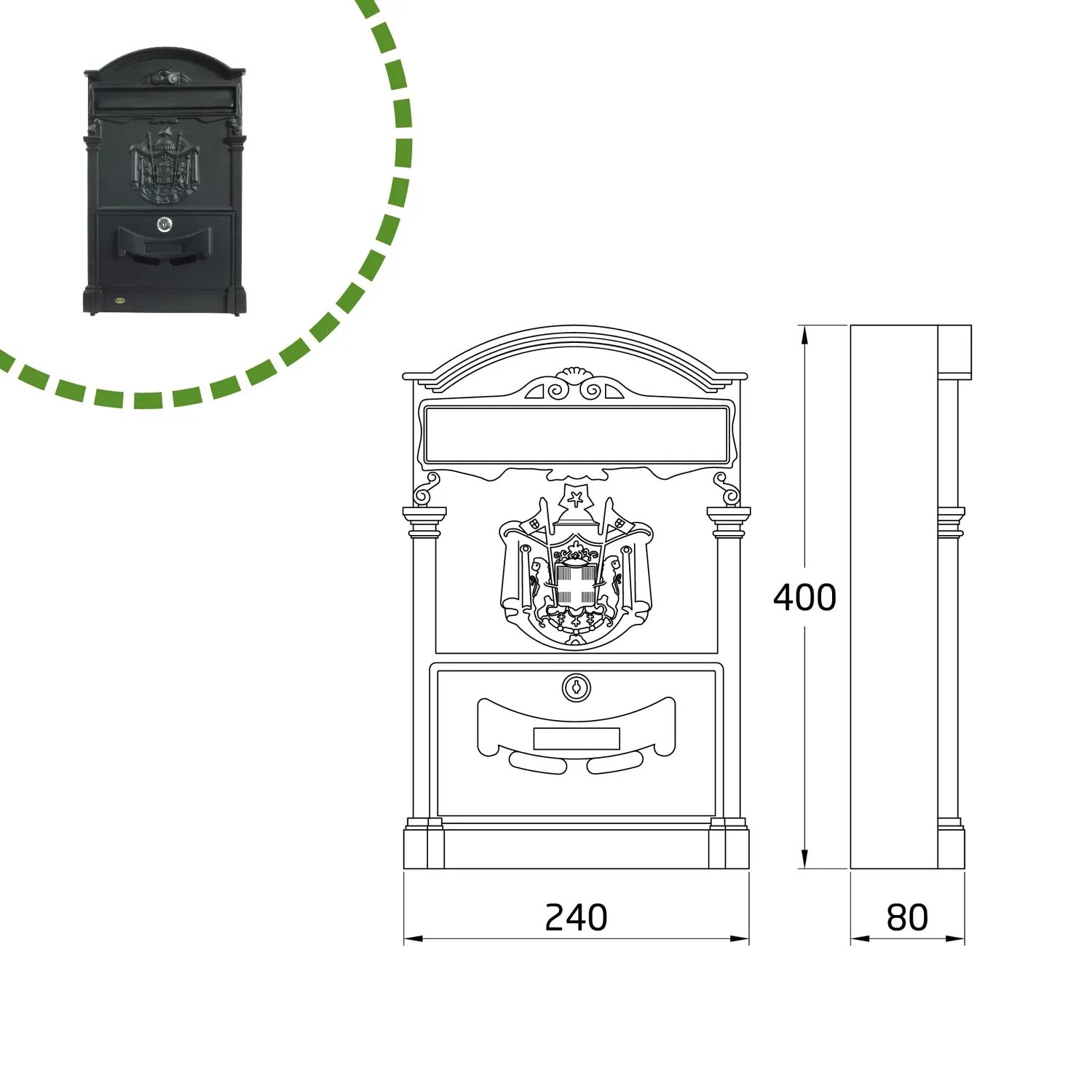 Amig Cassetta Postale Alluminio Nero Opaco 40,5x25,5x8,5 cm