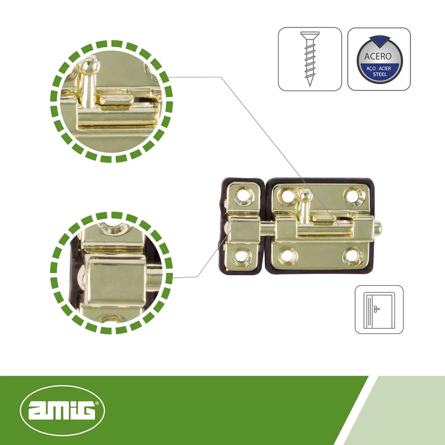Amig 383 Chiavistello Porta 54x36 mm Ottonato Singolo