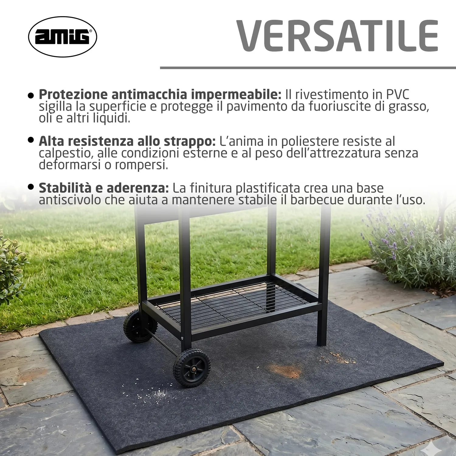 Amig tappetino barbecue 100x120 cm nero impermeabile