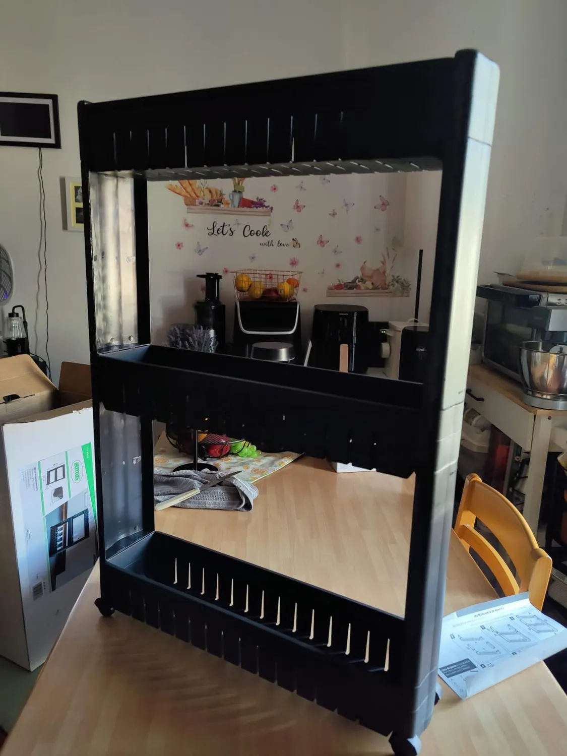Amig Böken Carrello Stretto 3 Ripiani Nero 54x12x78 cm