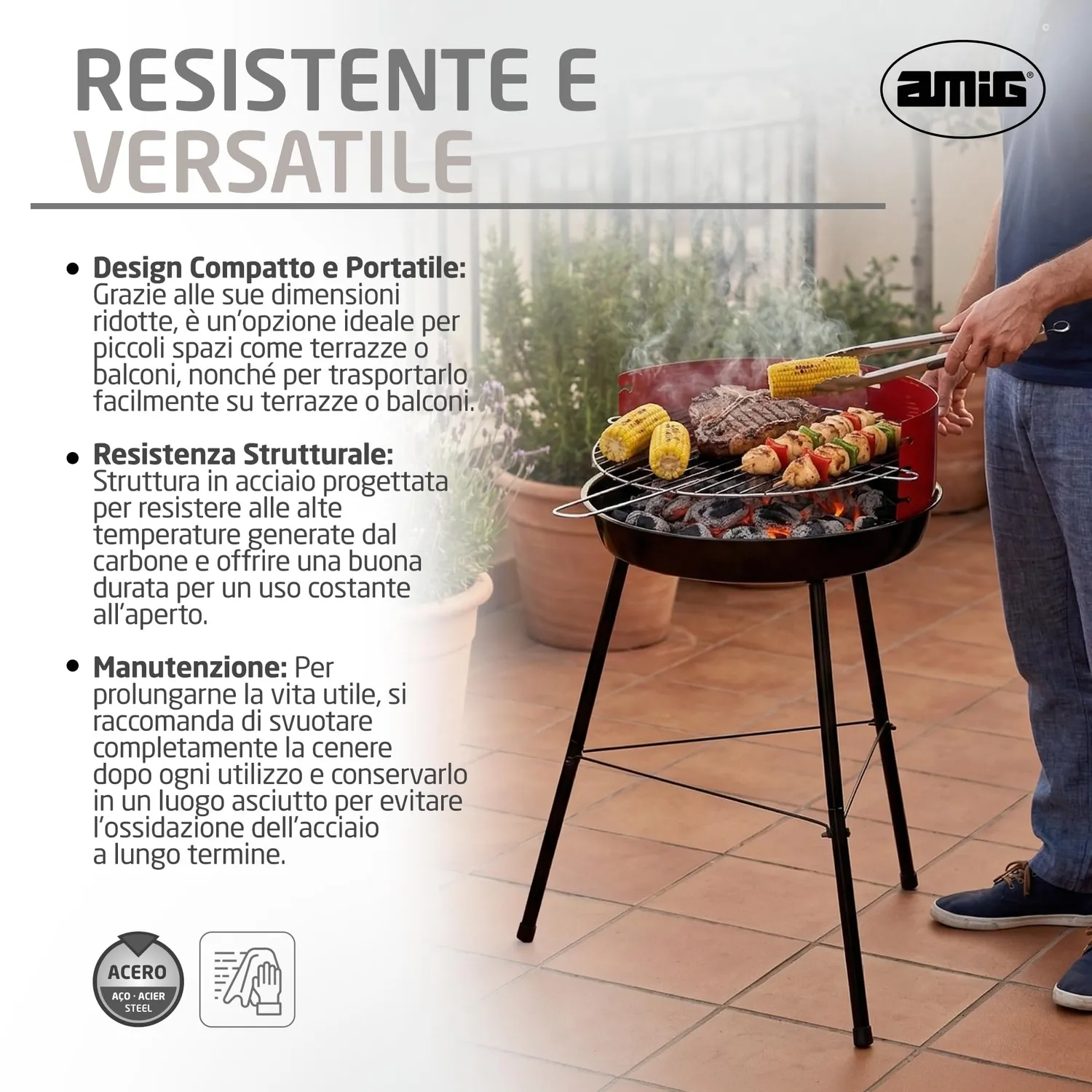 Amig Fenix Barbecue a Carbone 57x54x84 cm Nero