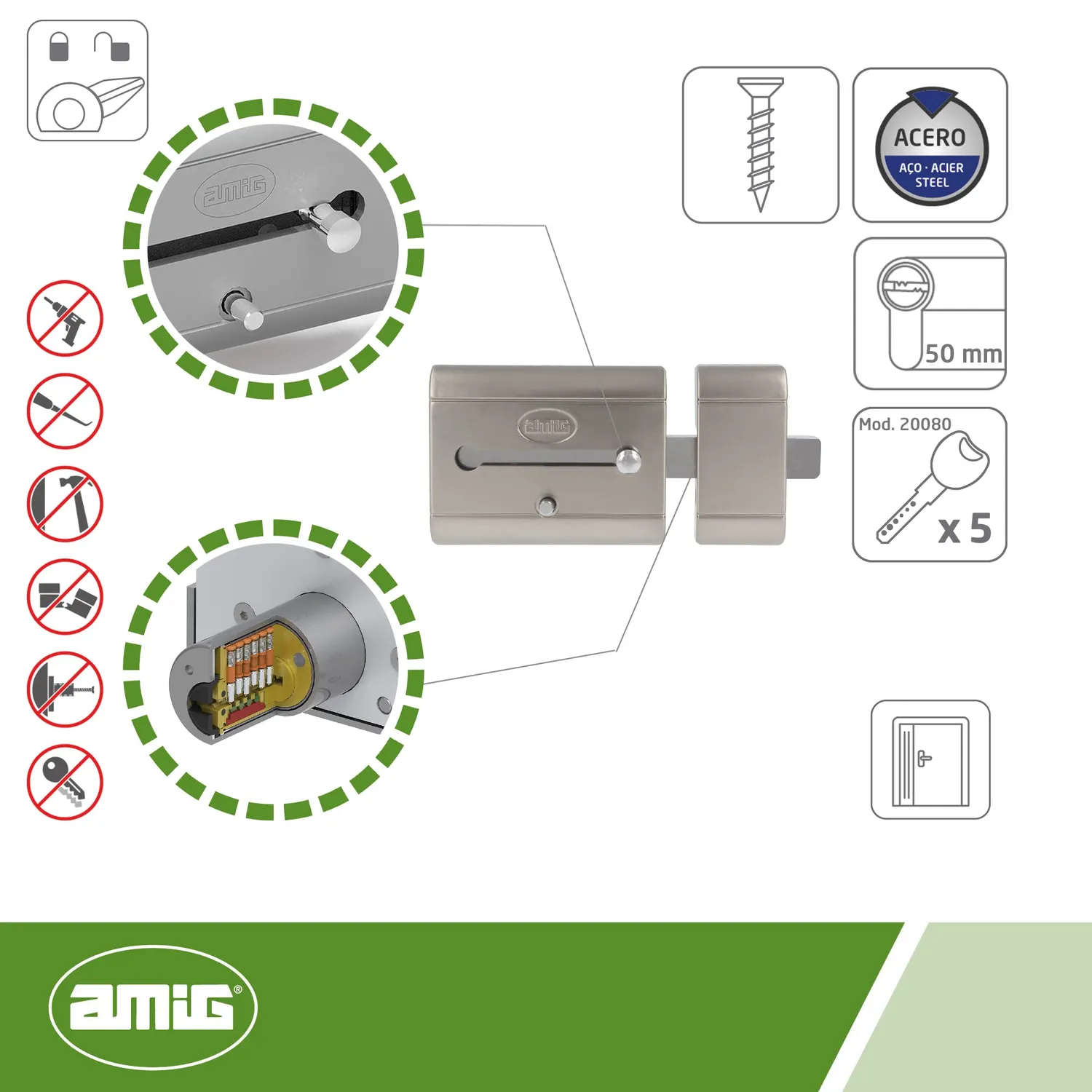 Amig 15 Plus Serratura Sovrapposizione 98x77 mm Cromata