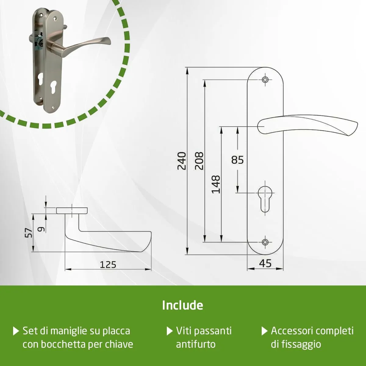 Amig maniglia placca alluminio 240x45 mm nichel 85 mm