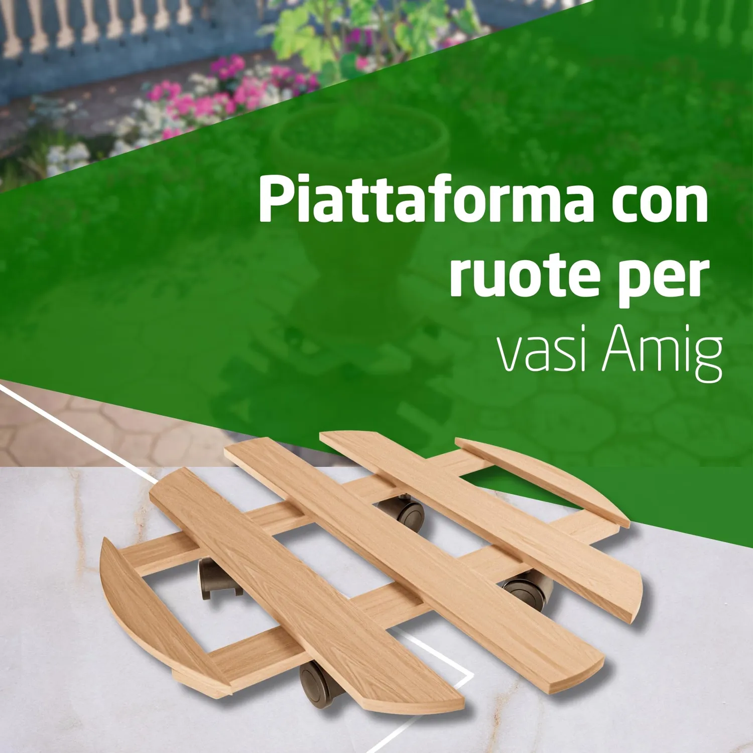 Amig Sottovaso con ruote legno pino Ø35 cm 80 kg