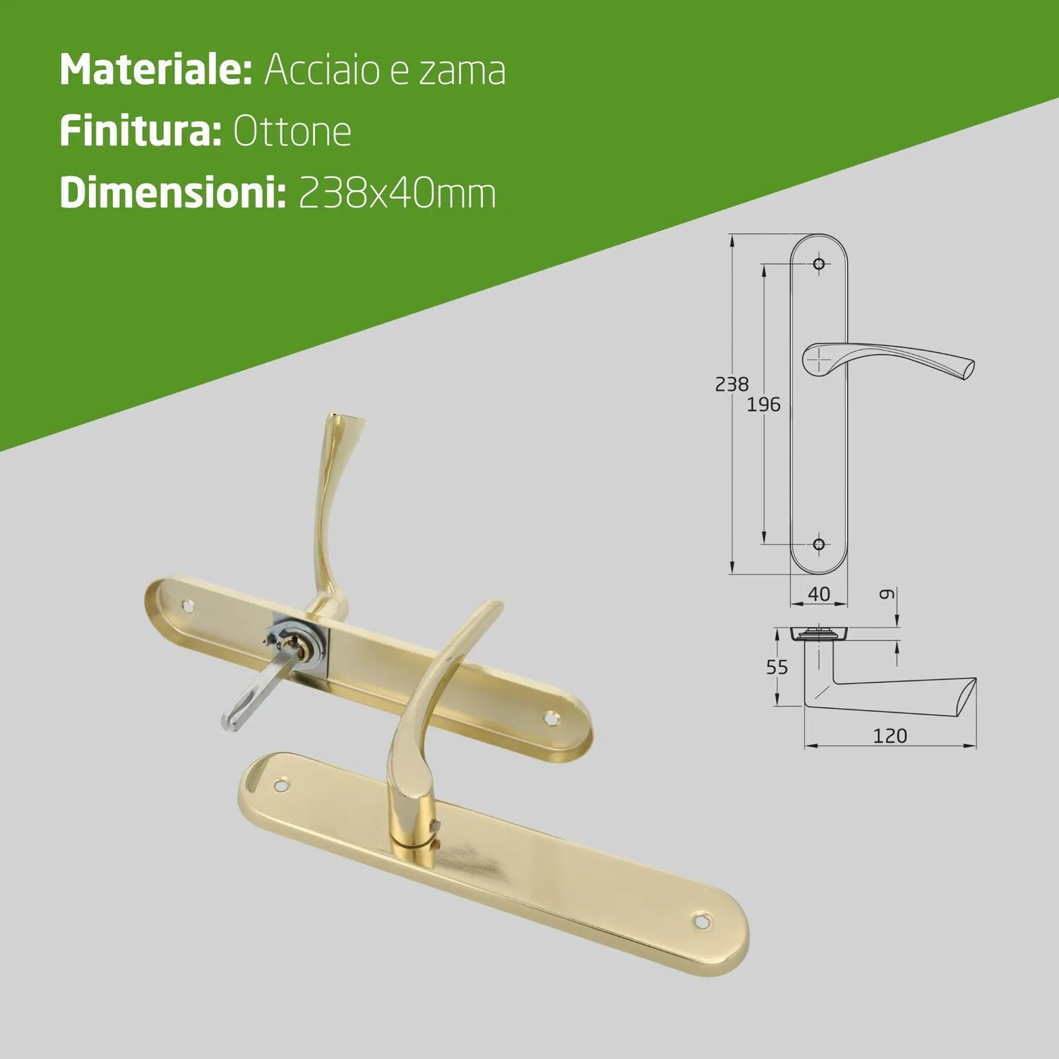 Amig maniglia placca ovale ottone set 2 pezzi