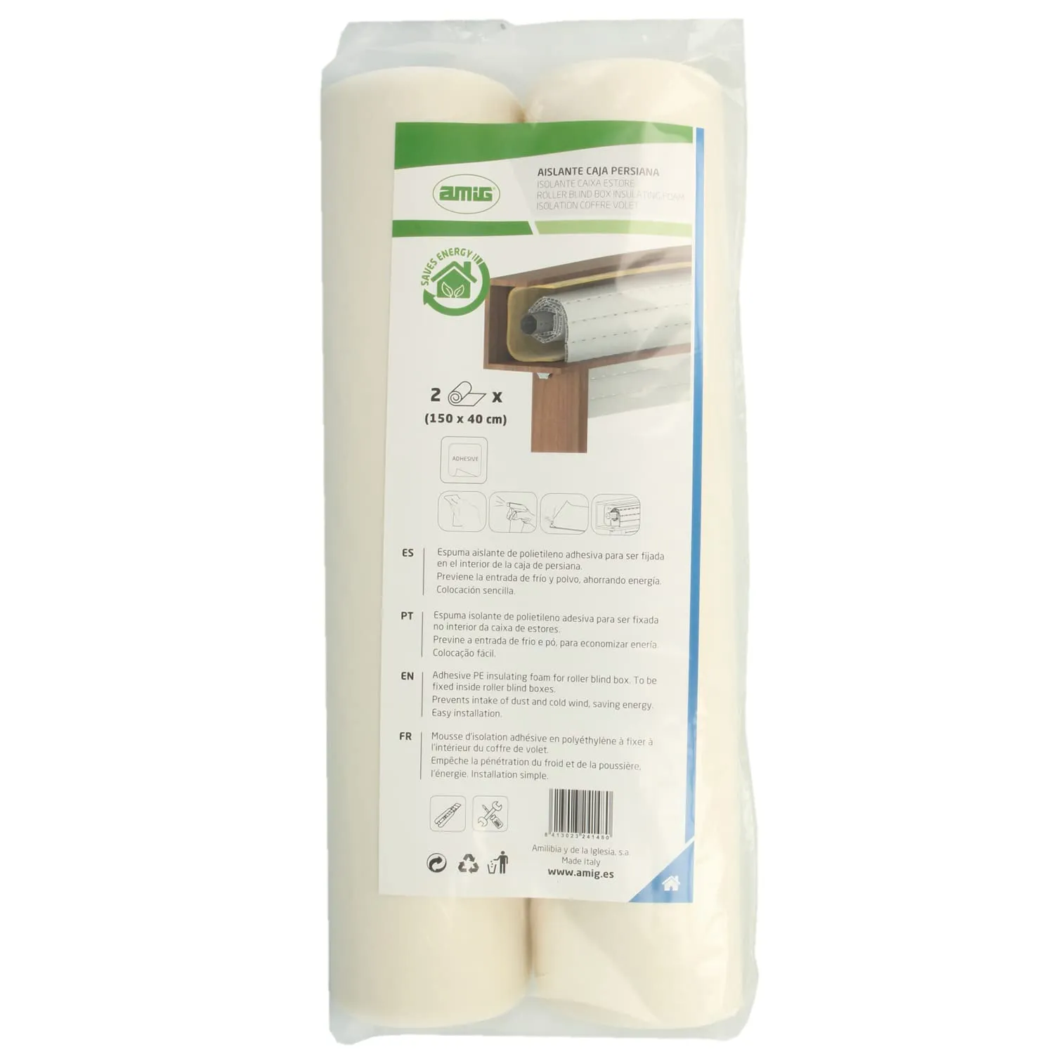 Amig Mod.1 isolante cassonetto tapparelle 2 rotoli bianchi