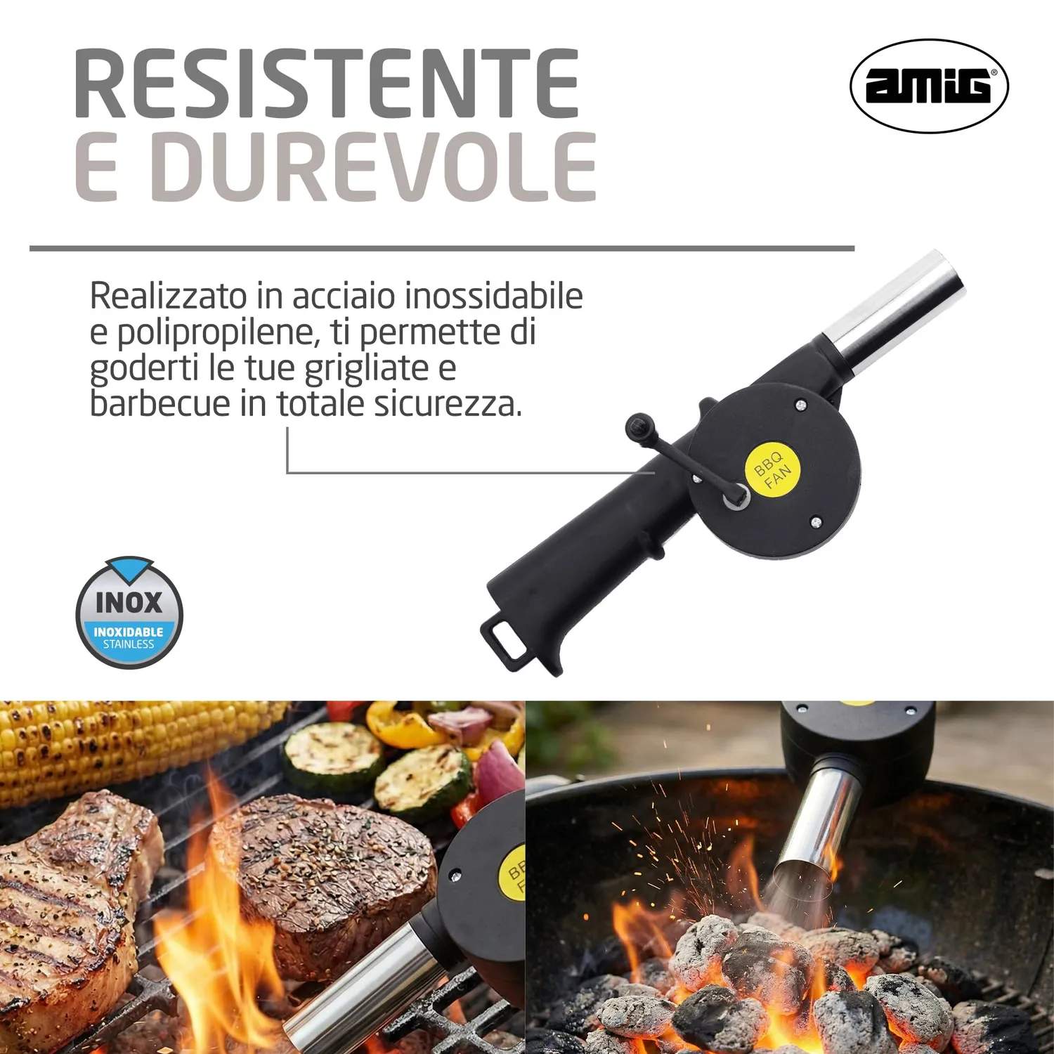 Amig AM13 Soffiatore Manuale Barbecue 25 cm Inox