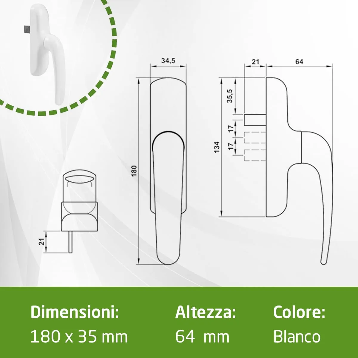 Amig Maniglia Finestra Oscillobattente 180 mm Bianca