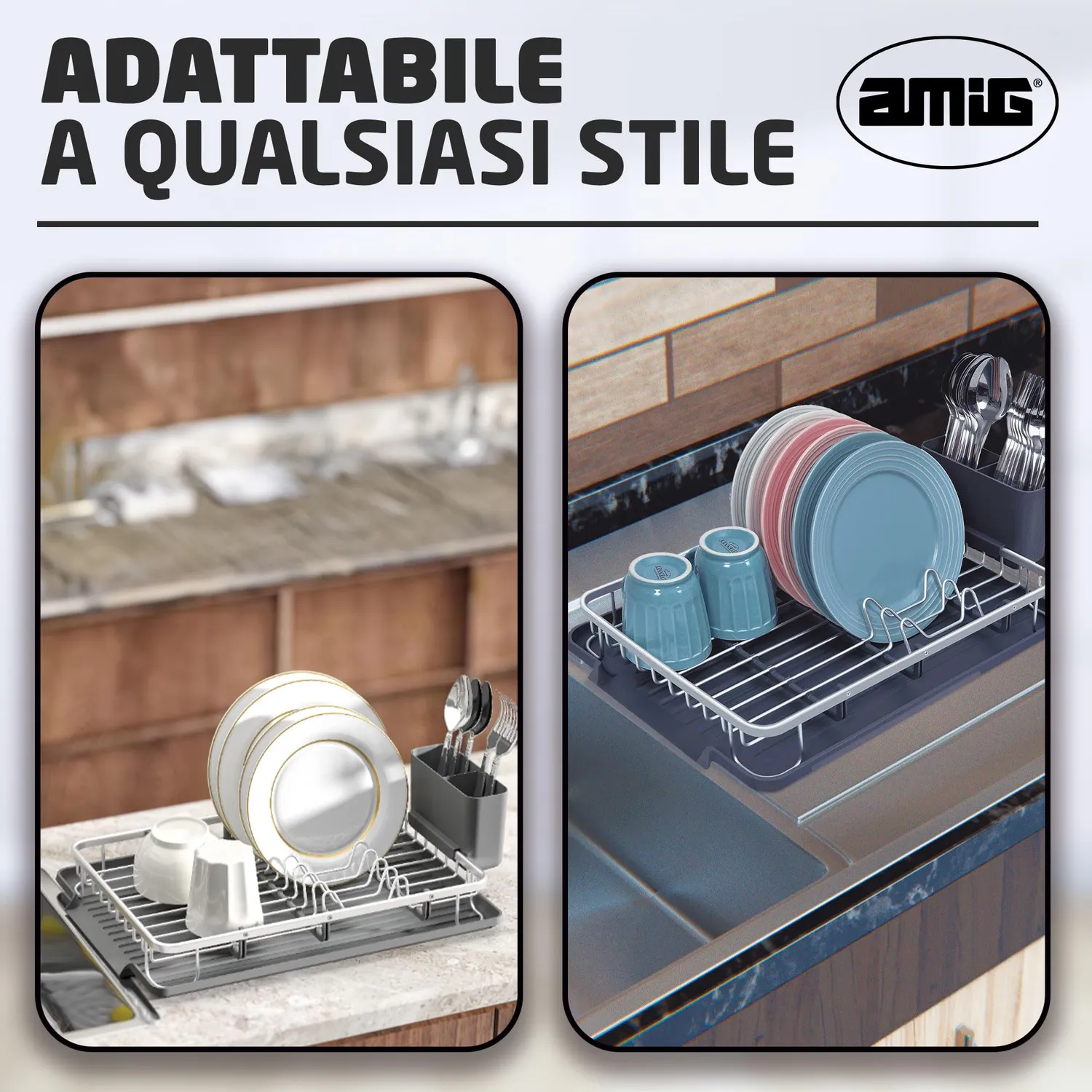 Amig Ezzik scolapiatti alluminio grigio 8 piatti 41 cm