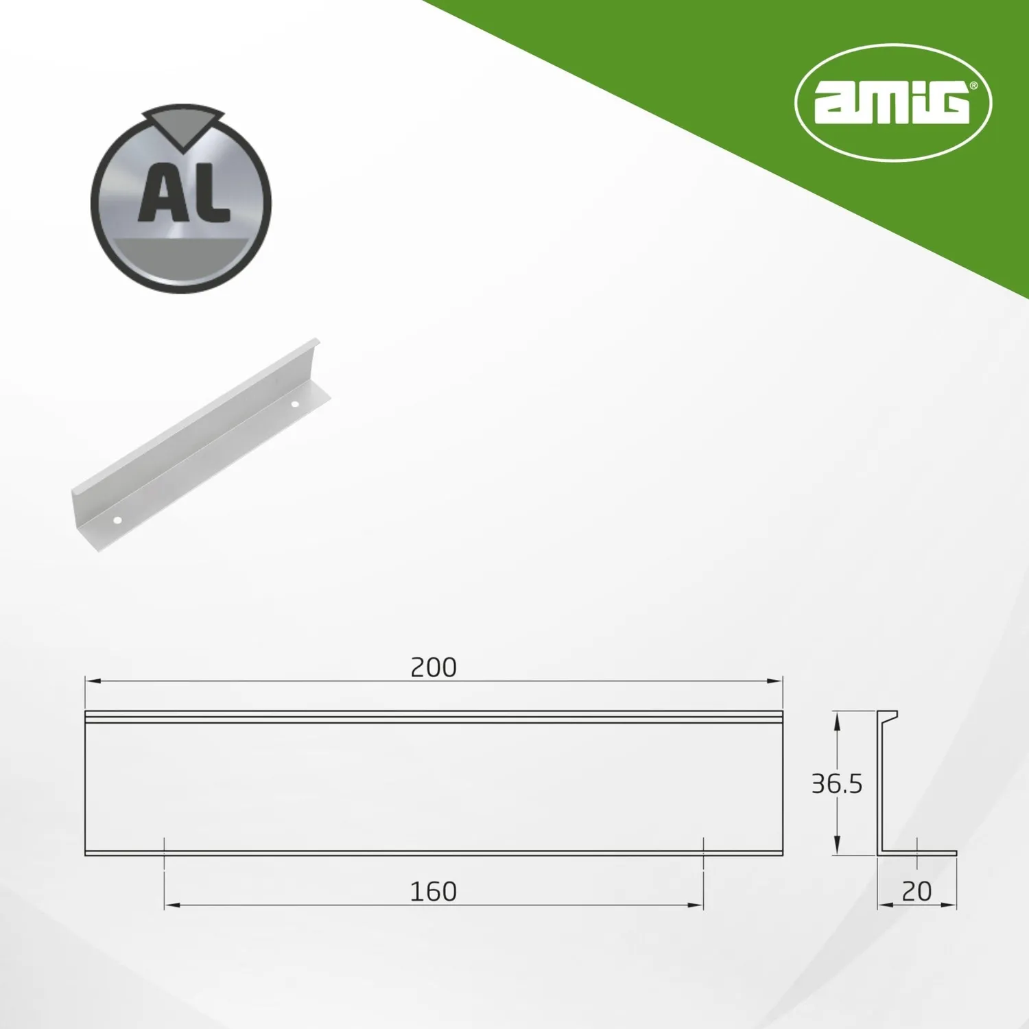 Amig 848 maniglie per mobili 160 mm argento 2 pz alluminio