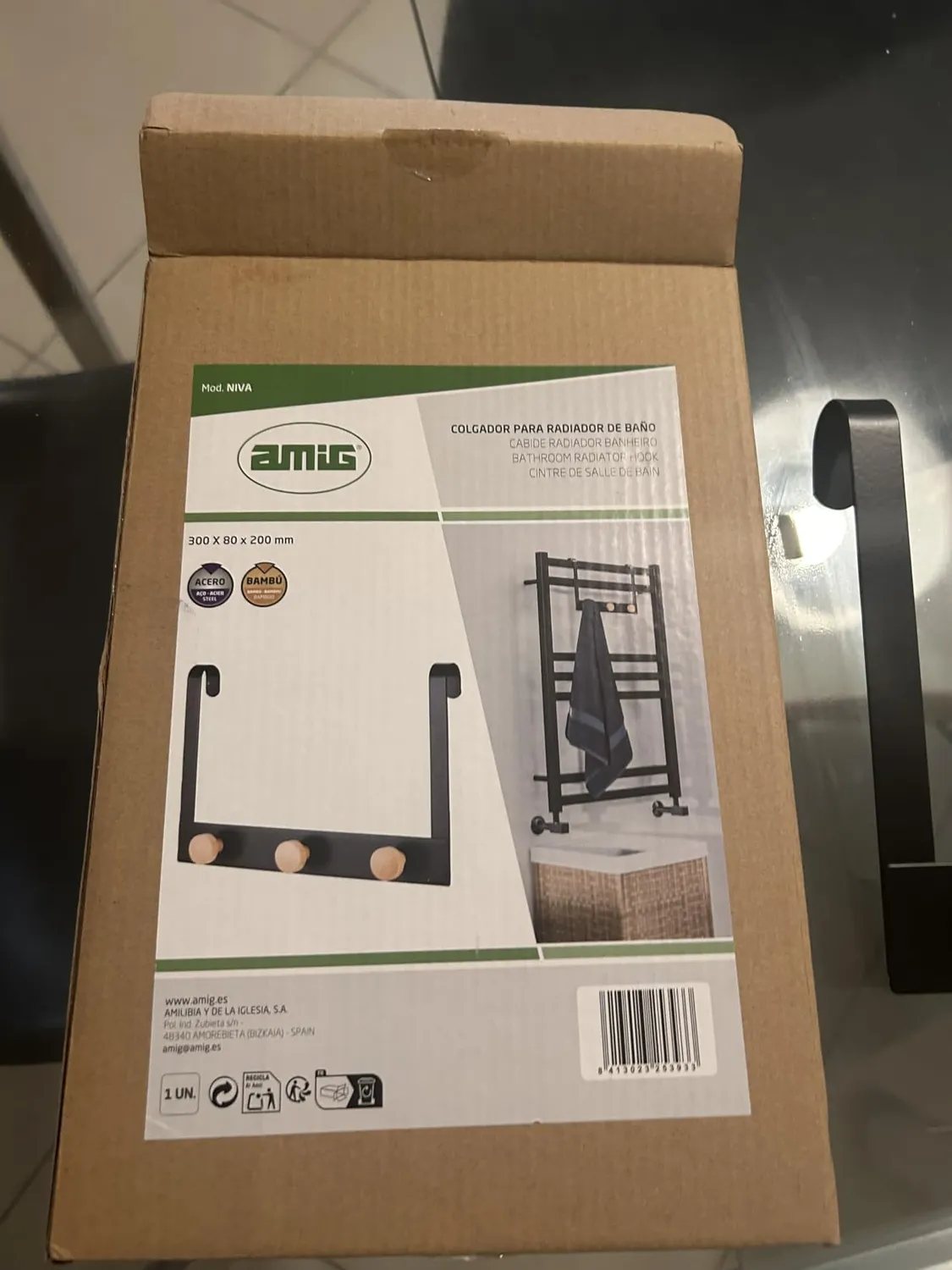 Amig appendiabiti radiatore nero bambù 3 ganci senza fori