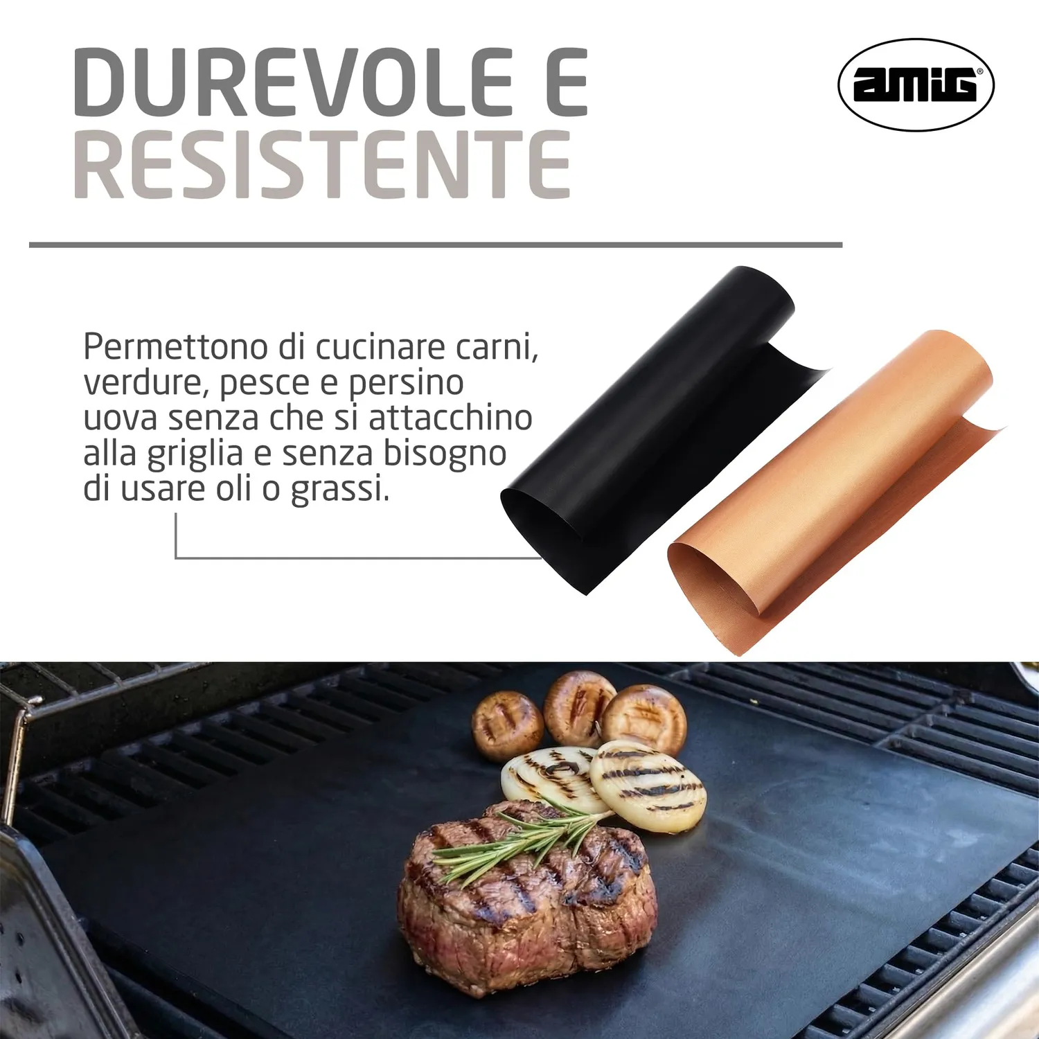 Amig AM11 Tappetini da Forno 50x40 cm 2 Pezzi Nero Oro