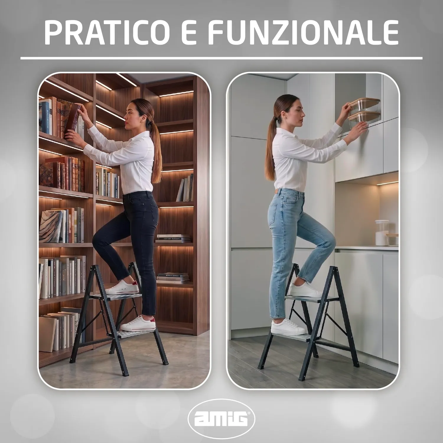 Amig Sgabello Pieghevole 2 Gradini Nero 66x48x40 cm