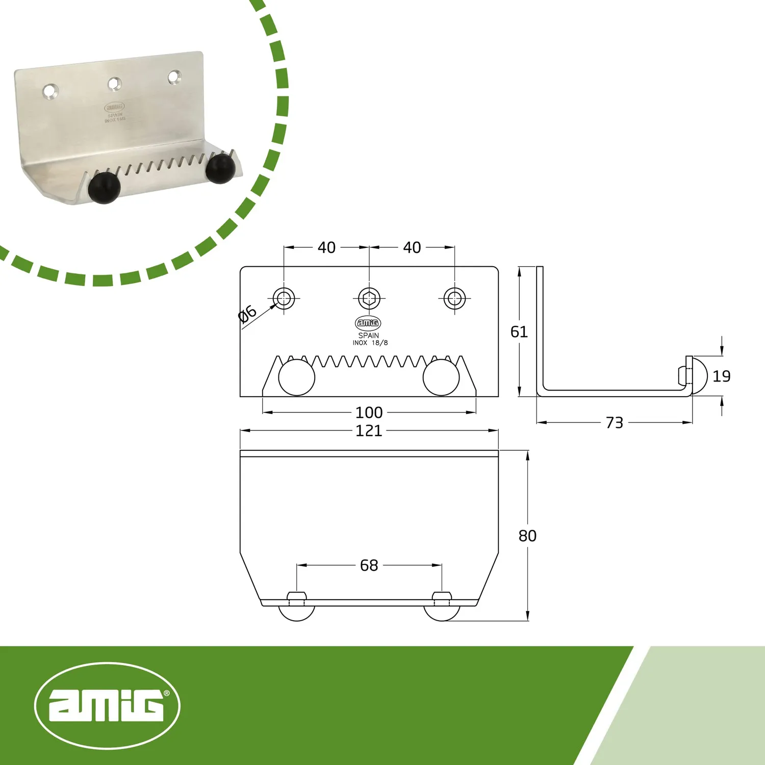 Amig Mod.2 pedale apriporta inox 121x81 mm argento