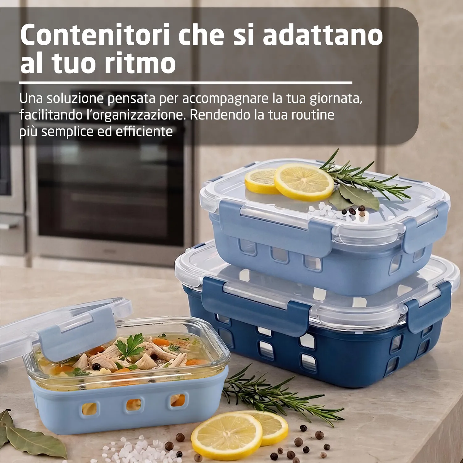 Amig 800 Set 3 Contenitori Vetro Ermetici 370-1050 ml
