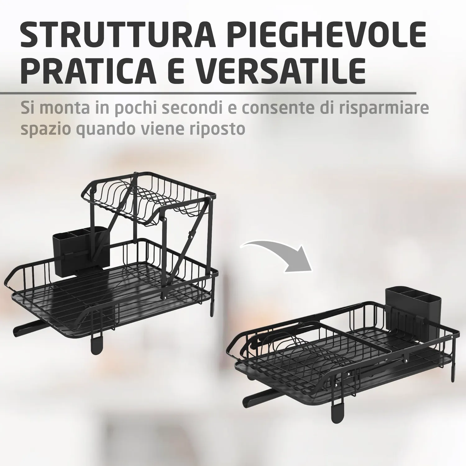 Amig Torn Scolapiatti Pieghevole 2 Piani Nero 44x32 cm