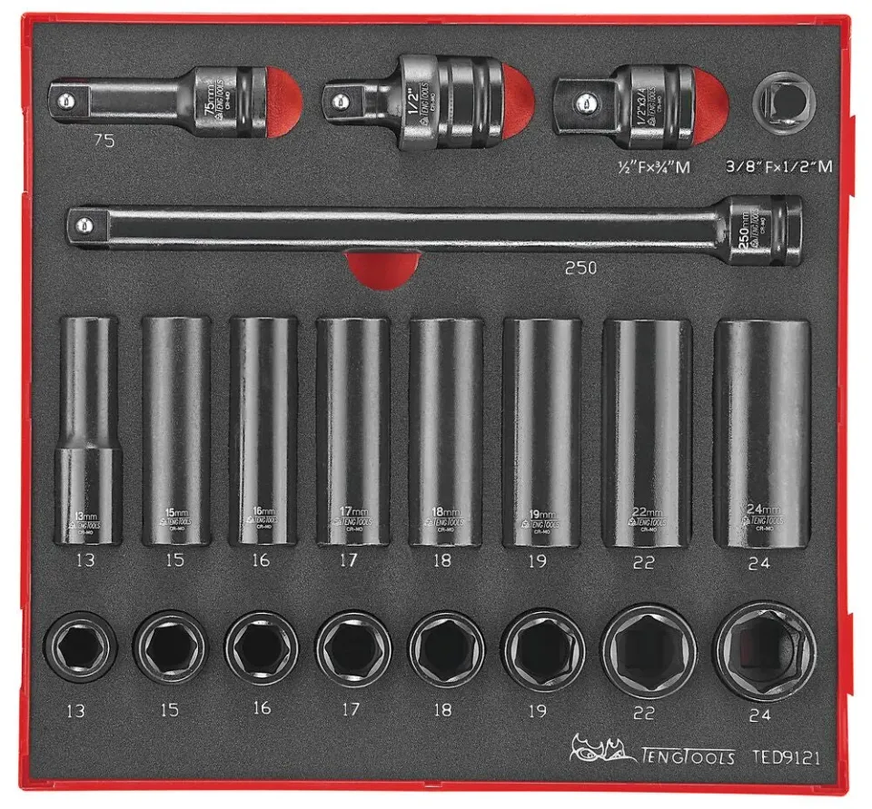 TengTools Set Bussole Impatto 1/2" 21pz ANSI FOAM2