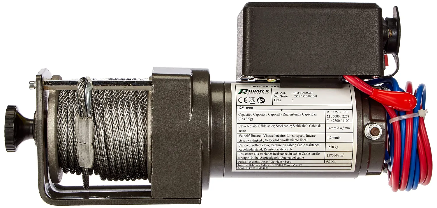 Ribimex PE12V/2500 verricello elettrico 12V 14 m 2200 kg