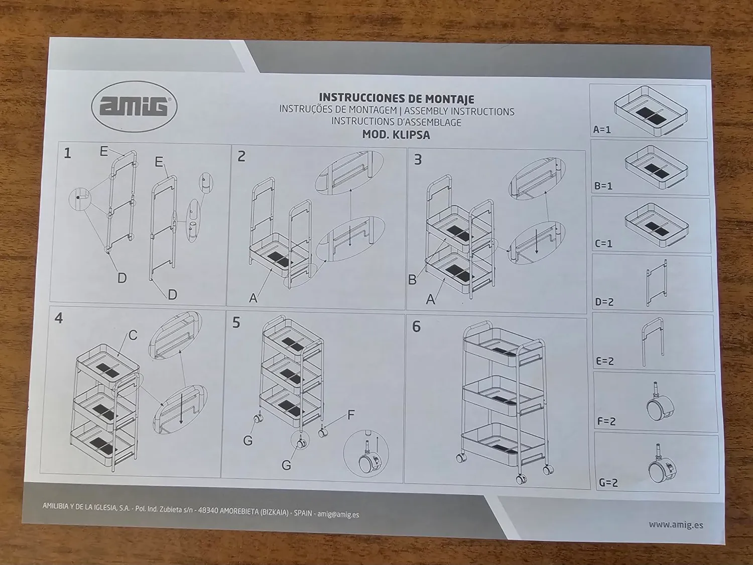 Amig Klipsa carrello cucina bianco 3 ripiani