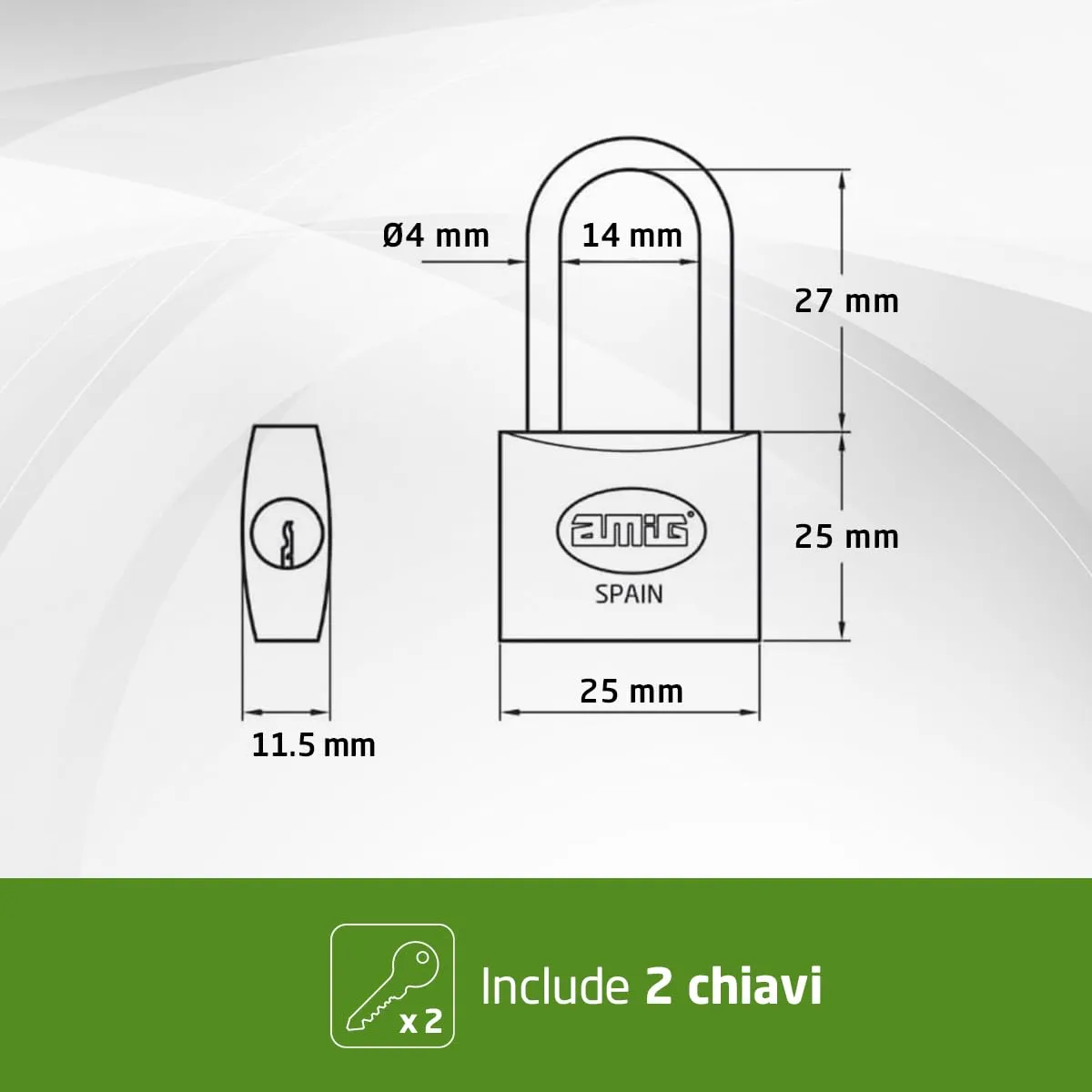 Amig lucchetto di sicurezza ottone 25 mm arco acciaio