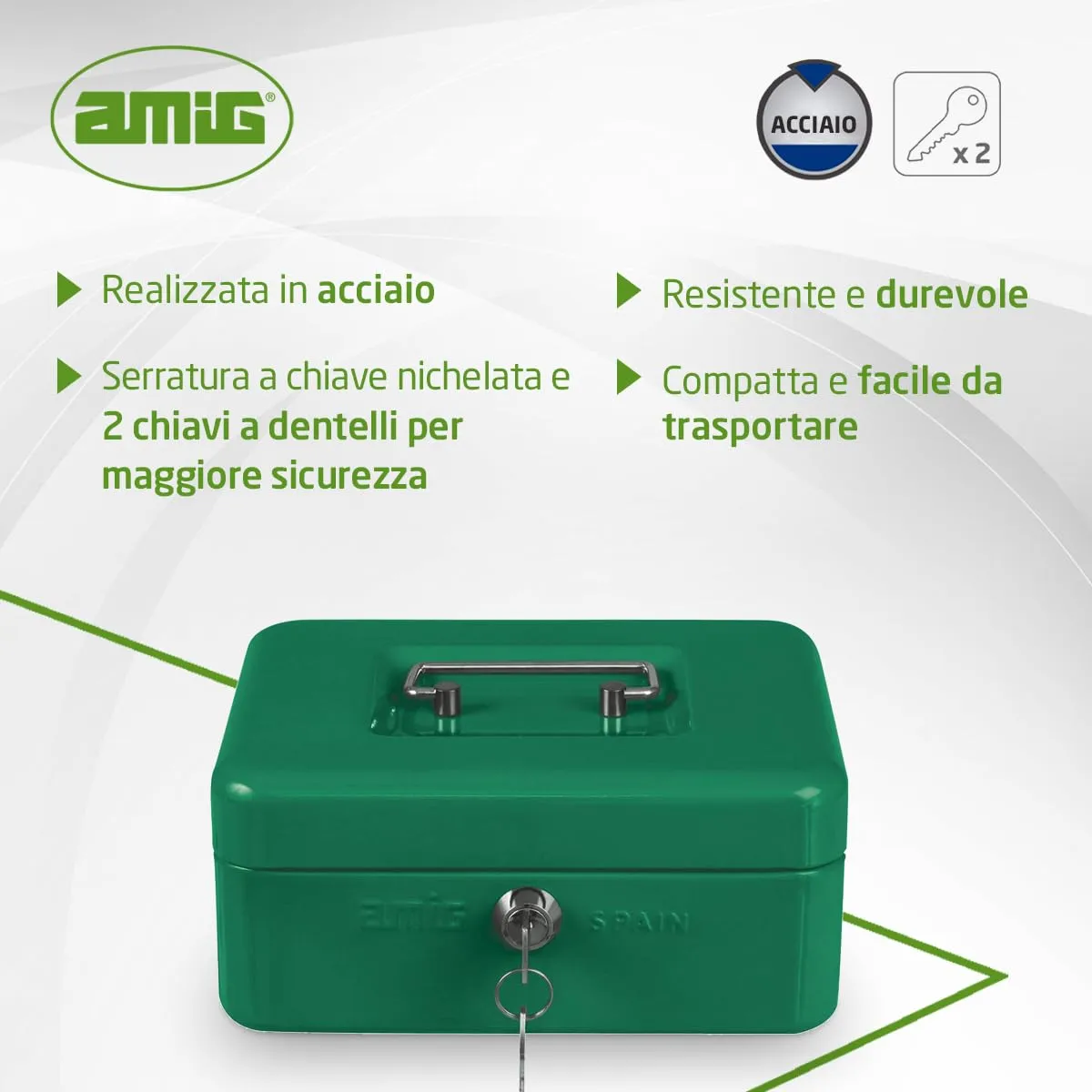 Amig cassetta sicurezza verde 150x110x70 mm acciaio