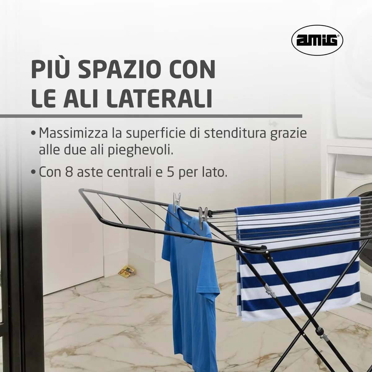 Amig Aeria ZenRack stendino ali pieghevole nero 18 m