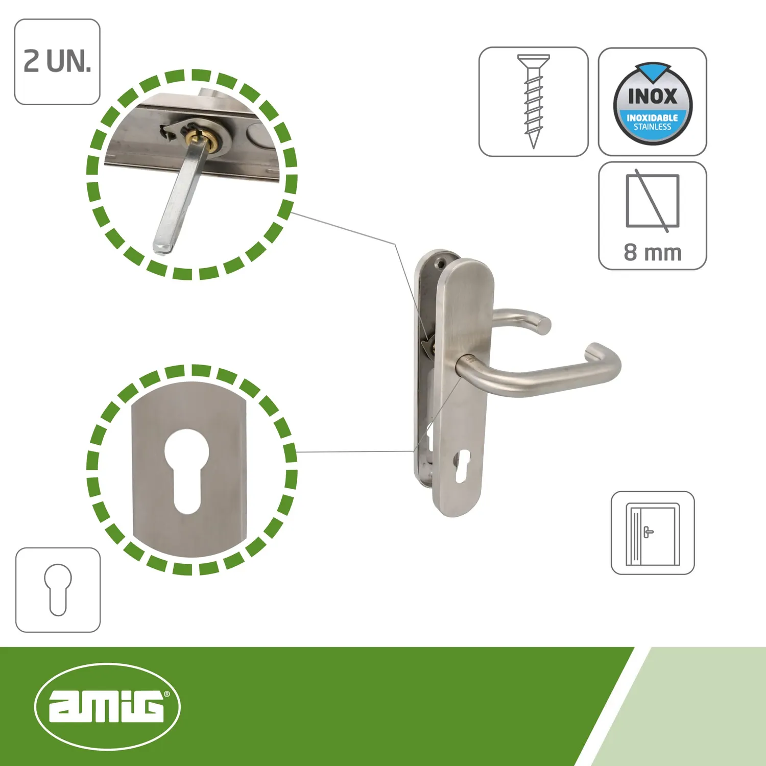 Amig 3PXB85 maniglia piastra inox 139 mm argento