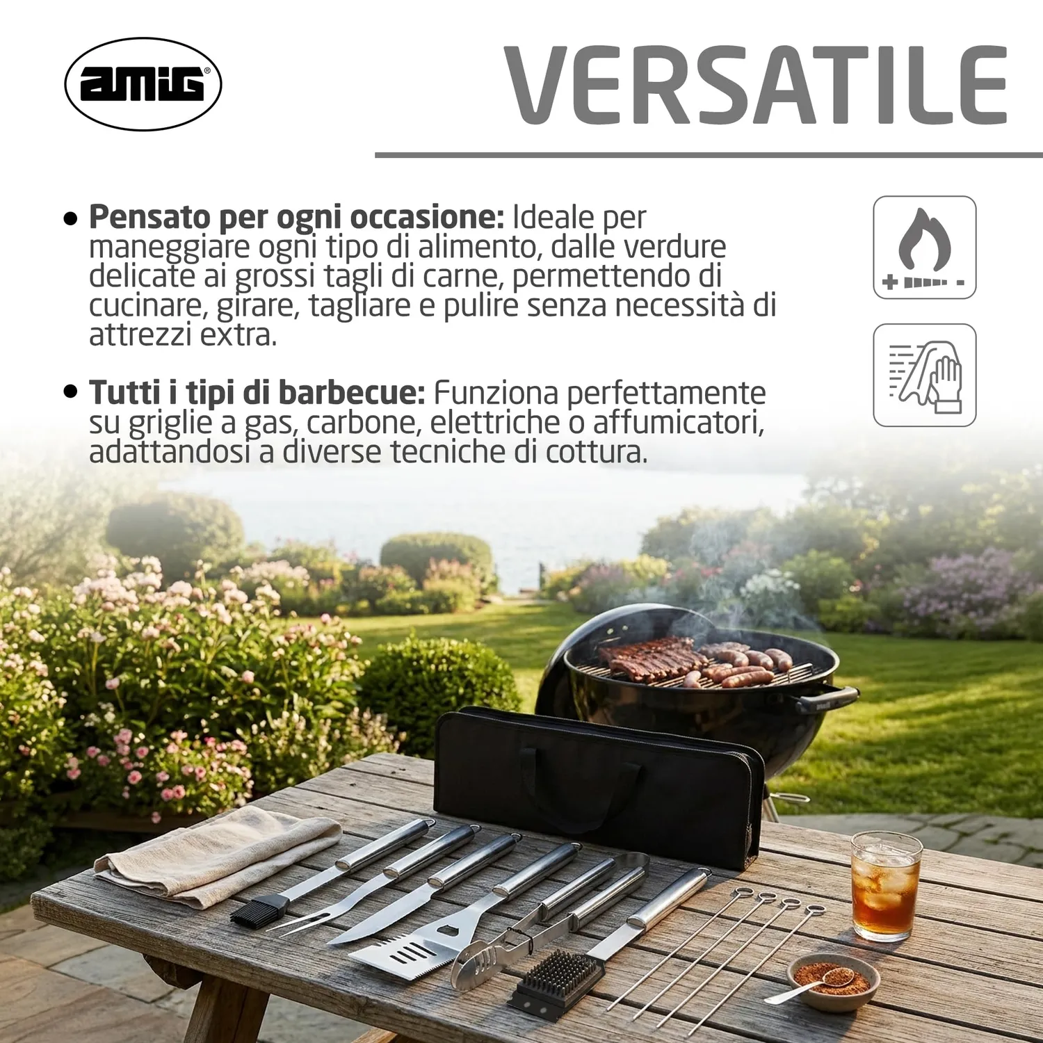 Amig AM03 kit barbecue 10 pezzi acciaio inox