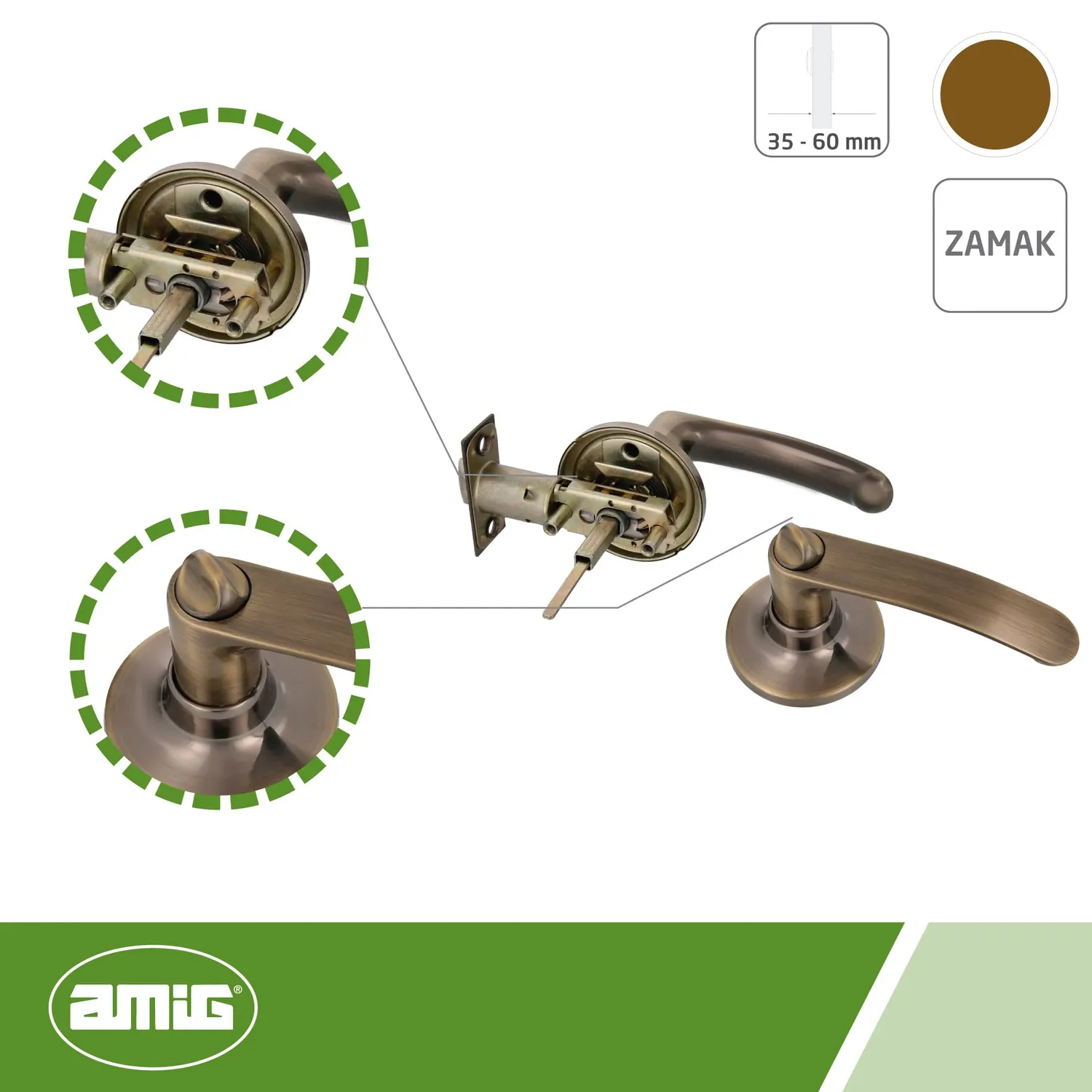 Amig 732 Maniglia Porta Interna Bronzo Cuoio Scrocco