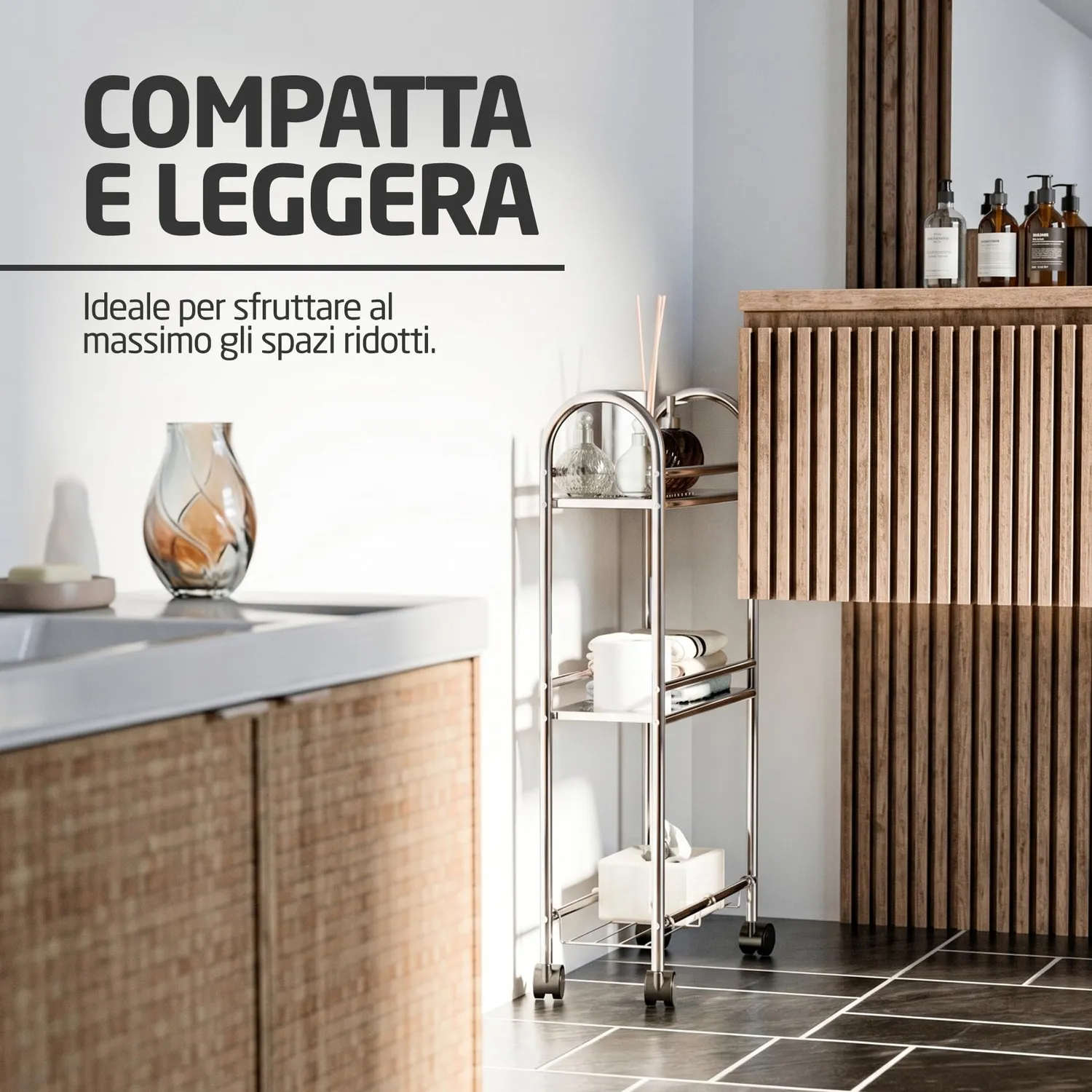 Amig Brisa carrello bagno stretto 3 ripiani con ruote