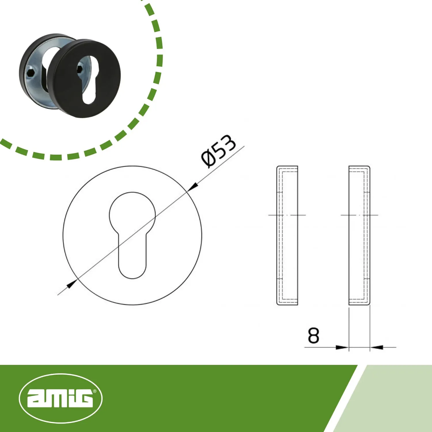 Amig 3RX rosetta rotonda nera Ø53 mm acciaio