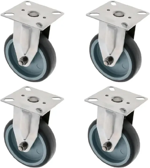 Amig Set 4 Ruote Fisse Ø 100 inox gomma nera 90 kg