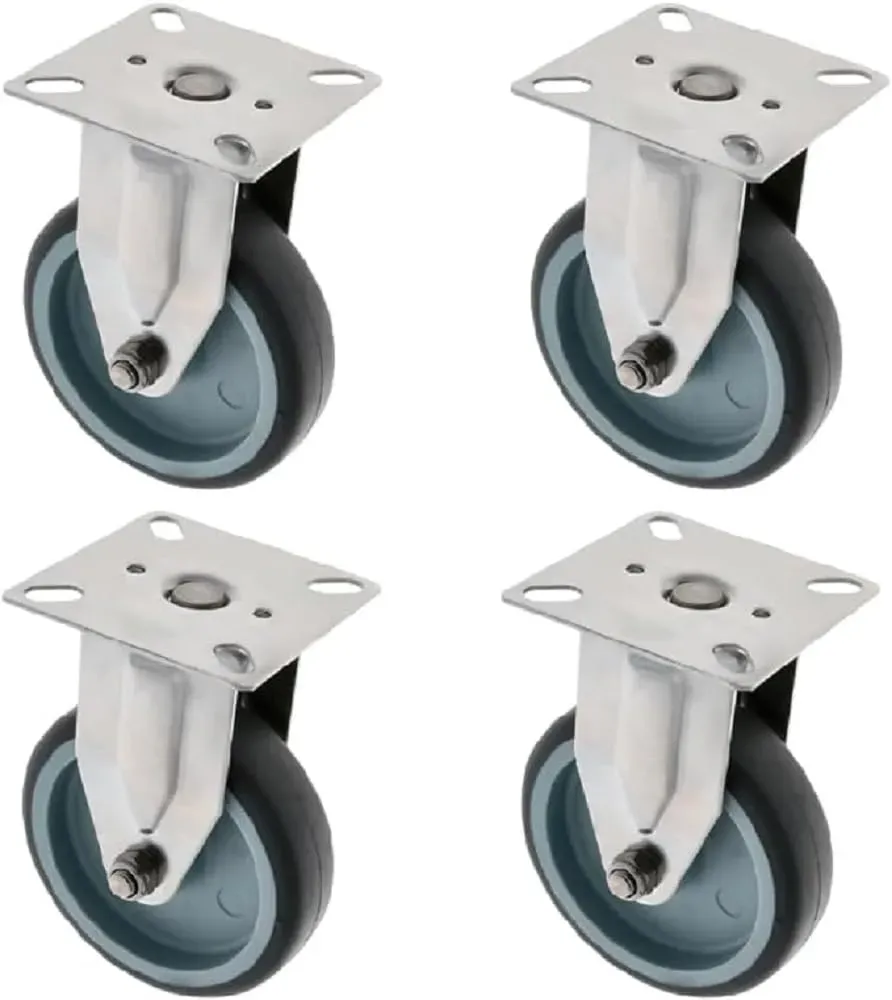 Amig Set 4 Ruote Fisse Ø 100 inox gomma nera 90 kg