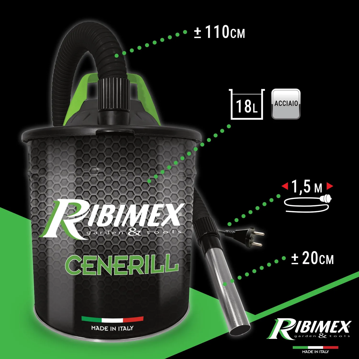Ribimex Cenerill 18 L aspiracenere 1000 W