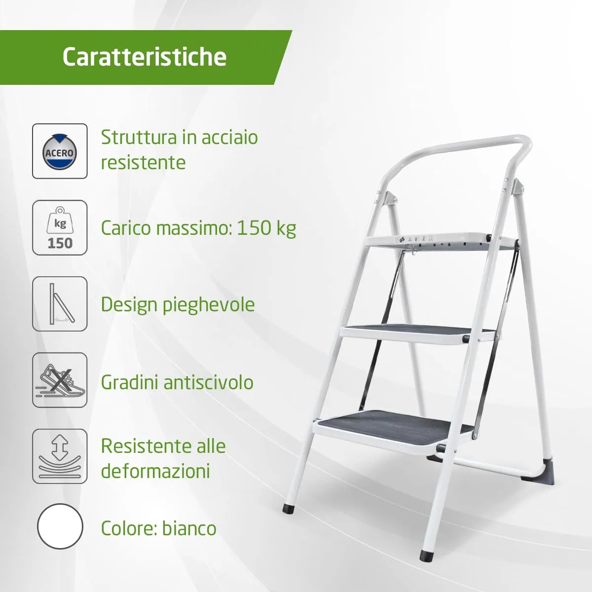 Amig Scala Sgabello 3 Gradini 103 cm 150 kg Bianca
