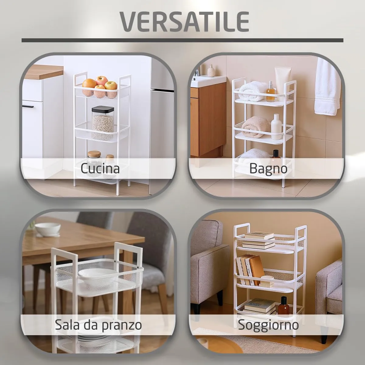 Amig Mobile Organizzatore 3 Cesti 33x25x85 cm Bianco