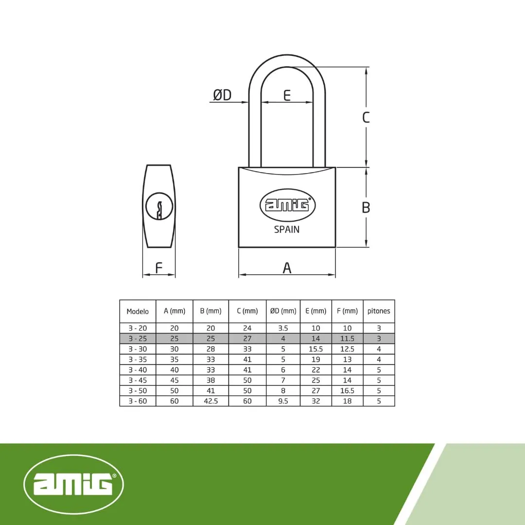 Amig Lucchetto Arco Lungo 50 mm Ottone Antiruggine