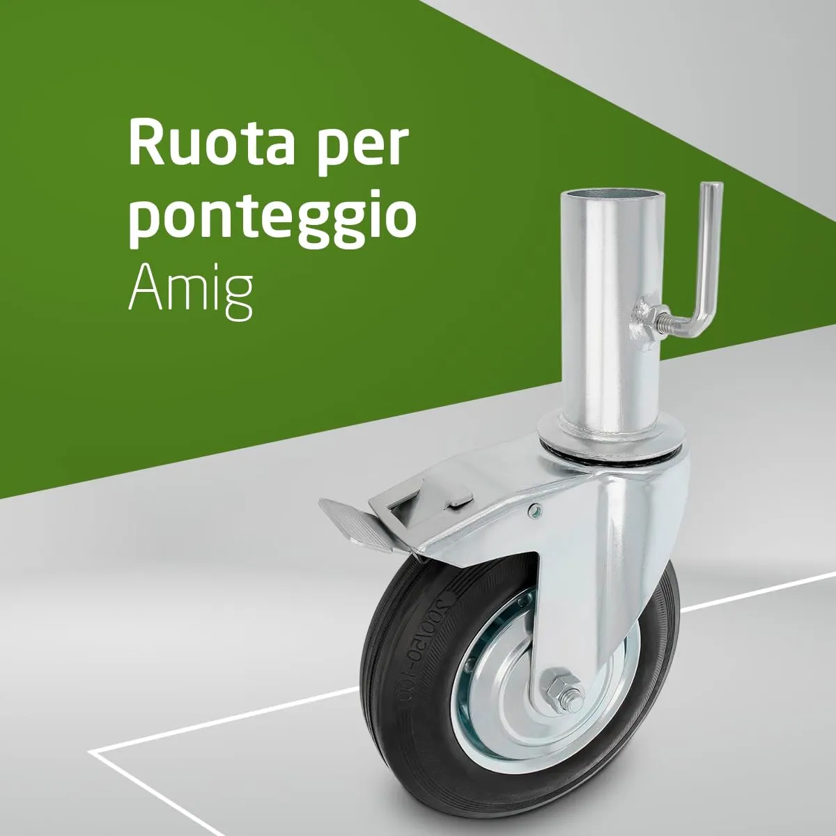 Amig ruota ponteggio maschio freno gomma Ø200 mm 200 kg
