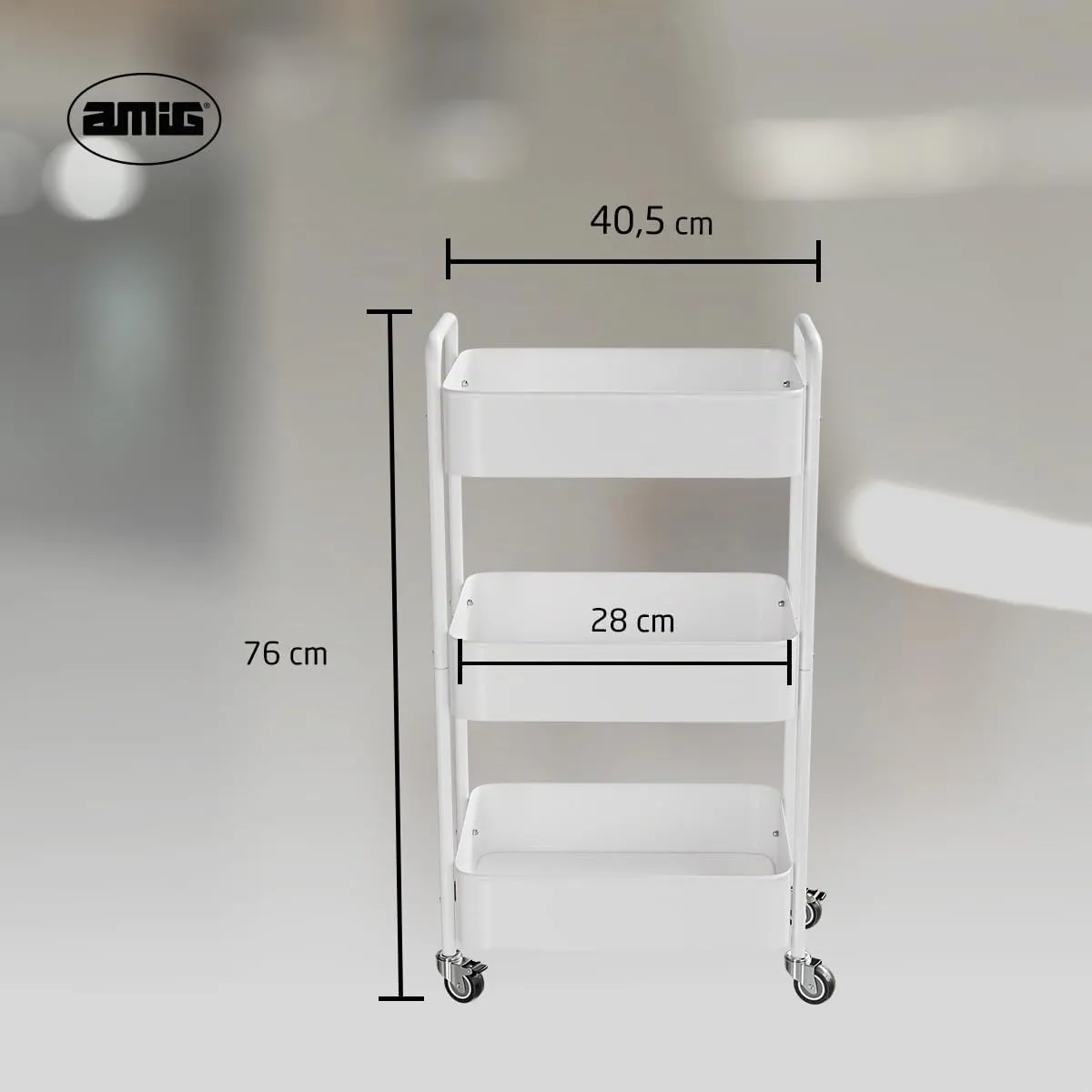 Amig Linn carrello cucina 3 ripiani bianco 40,5x28x76 cm