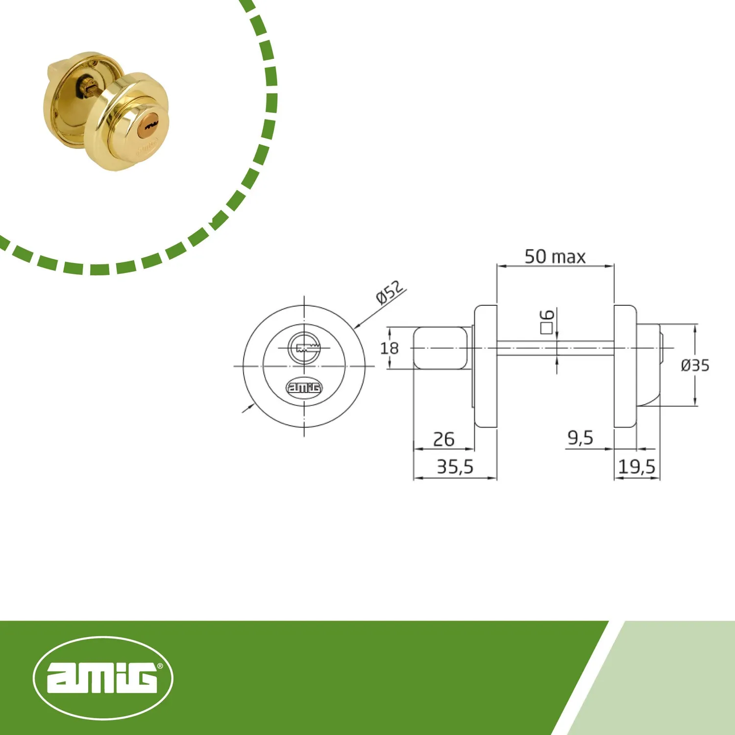 Amig 46R-KD nottolino privacy dorato Ø52 mm 3 chiavi