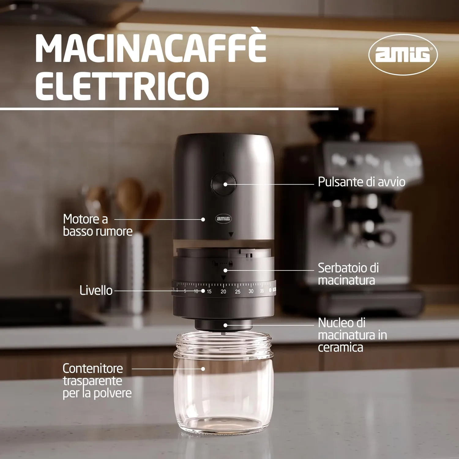 Amig macinacaffè elettrico USB-C portatile 40 livelli