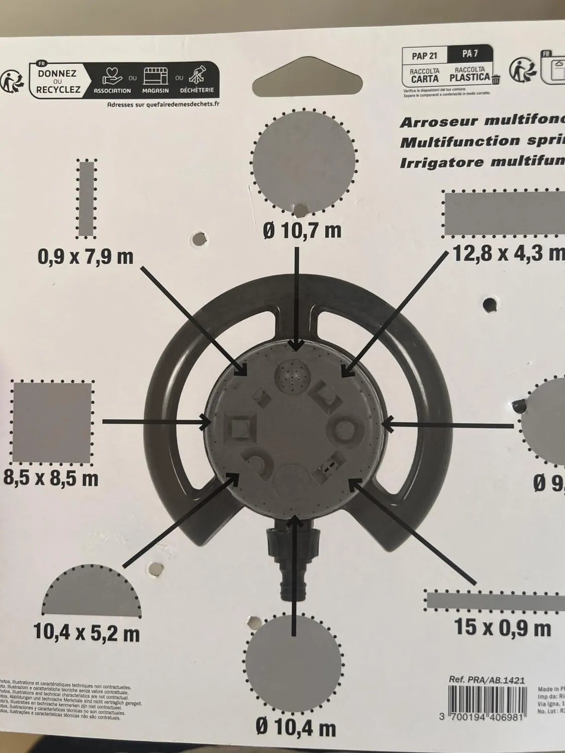 Ribiland-Ribimex Multigetto irrigatore giardino 8 getti