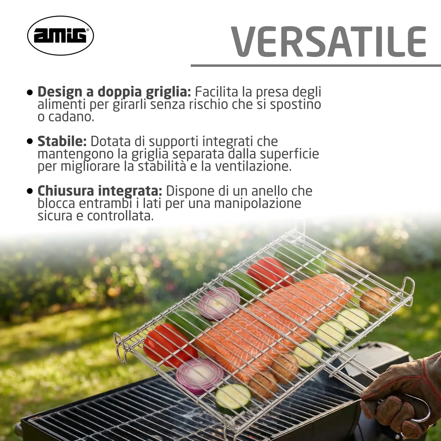 Amig AM26 griglia barbecue 65x40 cm acciaio