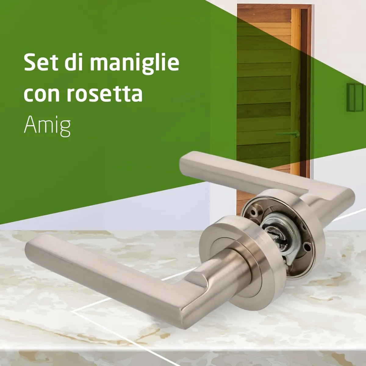 Amig MAI PB85 Maniglia su Placca Porte Interne Nichel Spazzolato