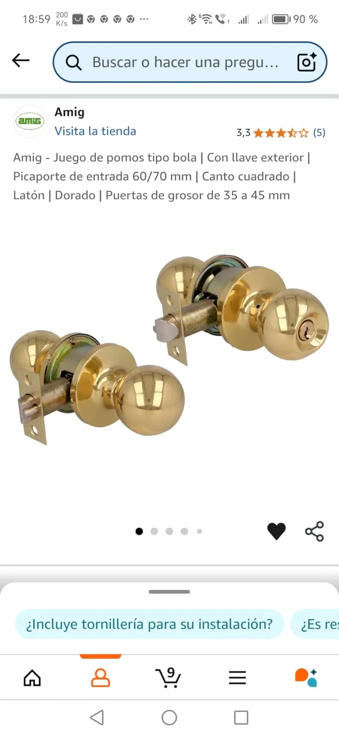 Amig pomolo sfera con chiave ottone dorato lucido 60/70 mm