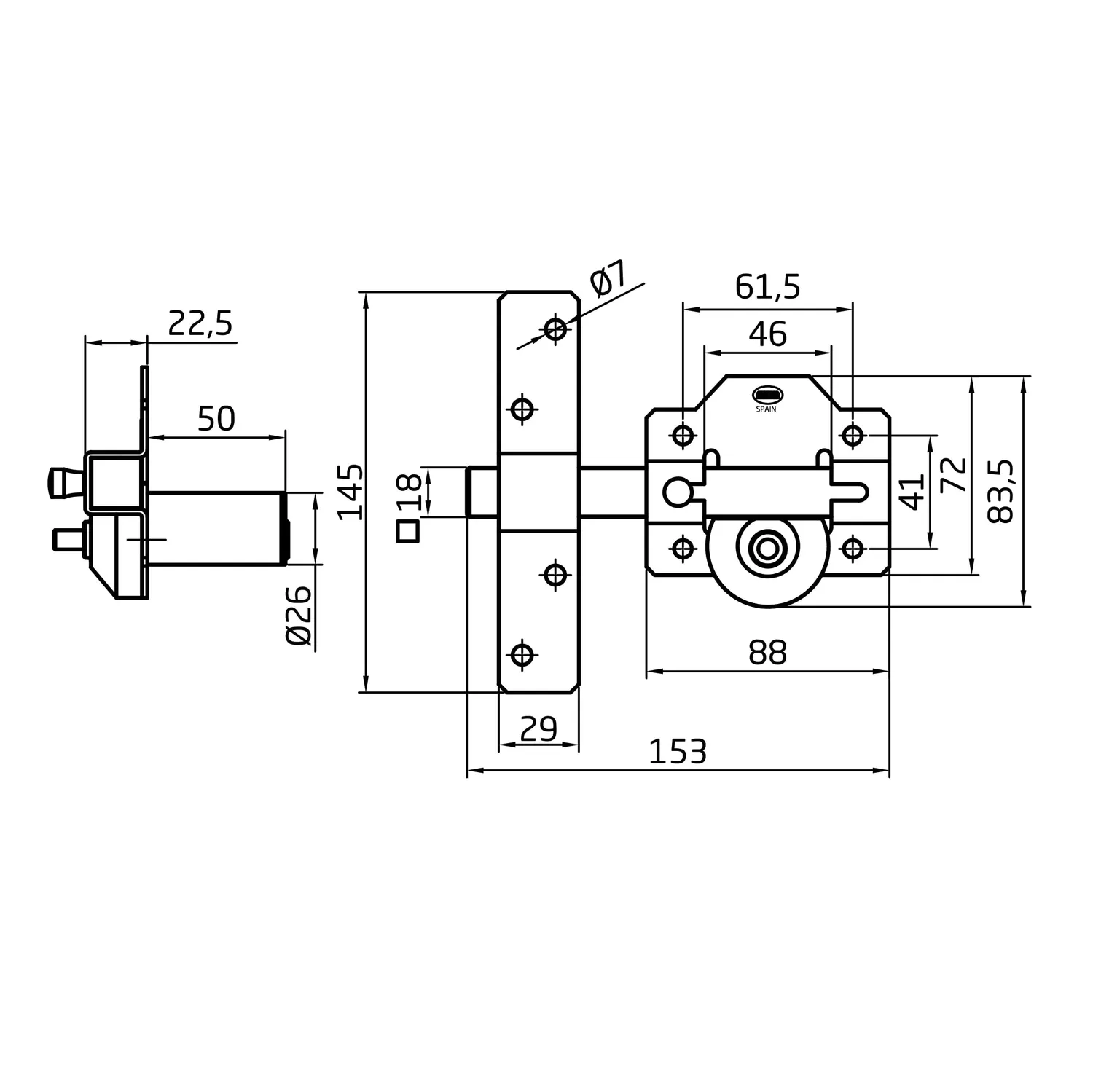 Amig chiavistello sicurezza nero 50 mm 90x154 mm